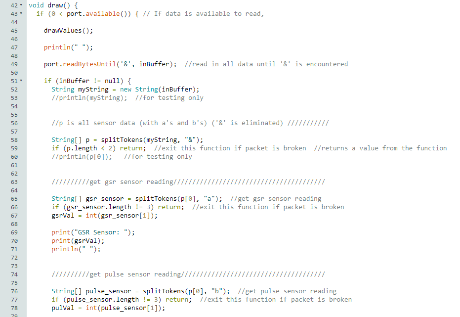 Code written for the Arduino to receive the physical sensor readings on the mirror